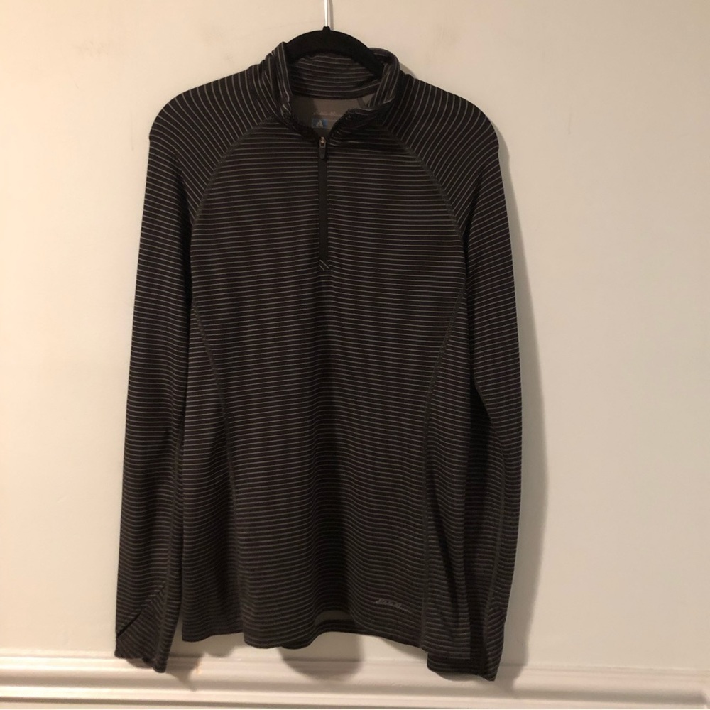 Eddie Bauer First Ascent Black & White Striped Long Sleeve Pullover Size Medium